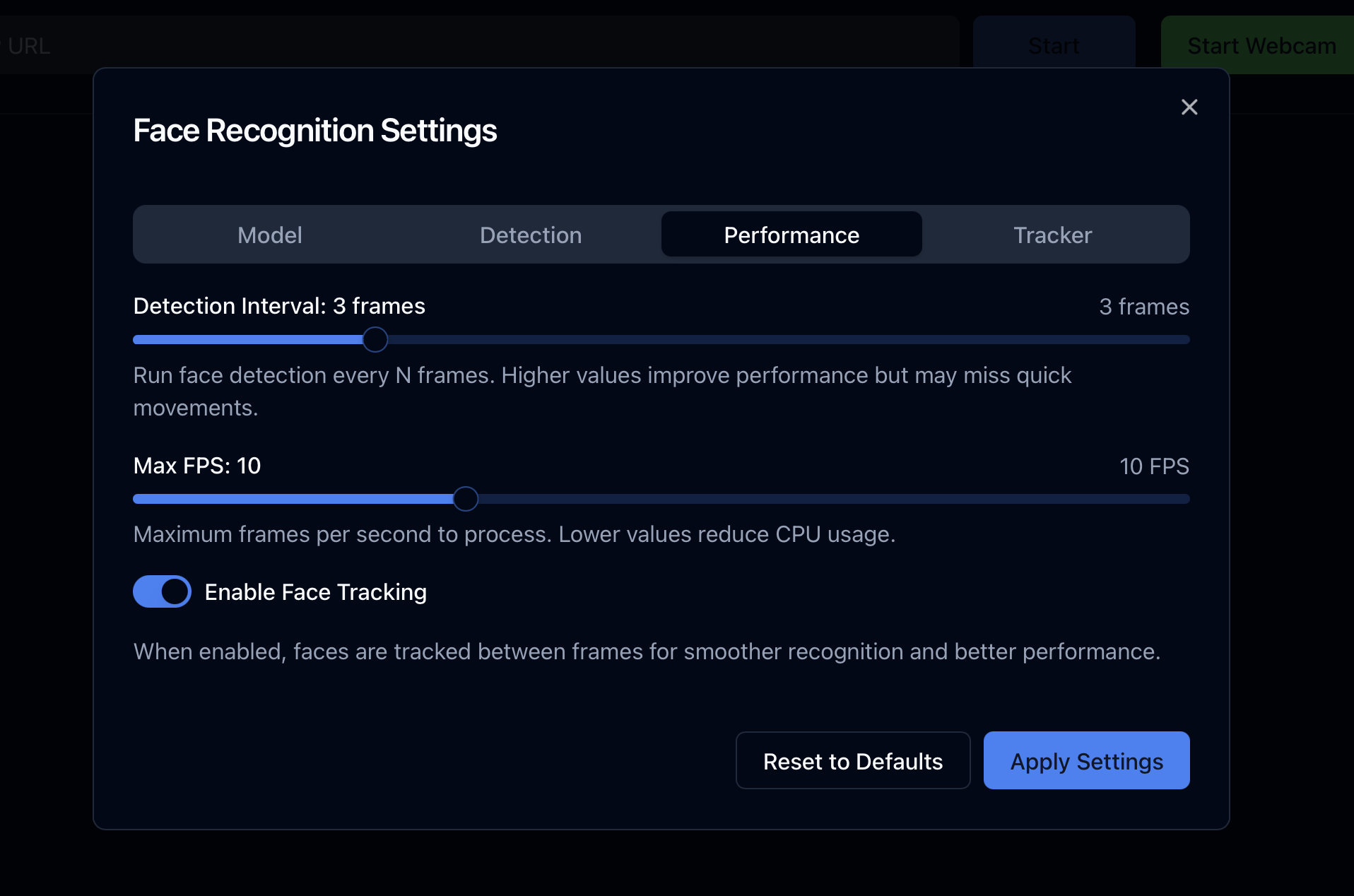 Performance Settings Tab