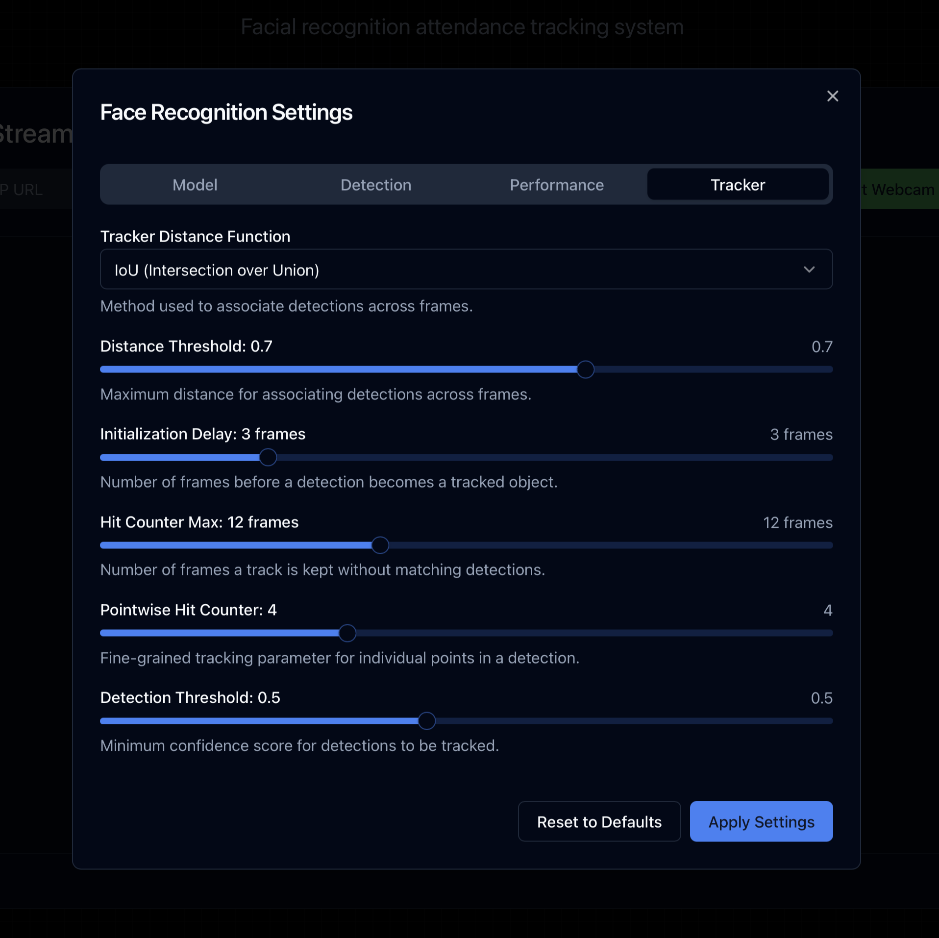 Tracker Settings Tab
